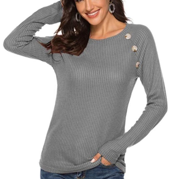 NWT Slate Gray Waffle Knit Button Shoulder Henley. - Picture 3 of 6